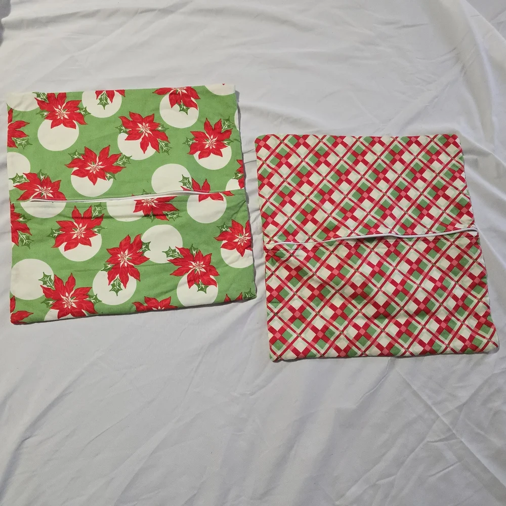 Set of Christmas Themed Quilted Throw Pillow Covers, Square, 13